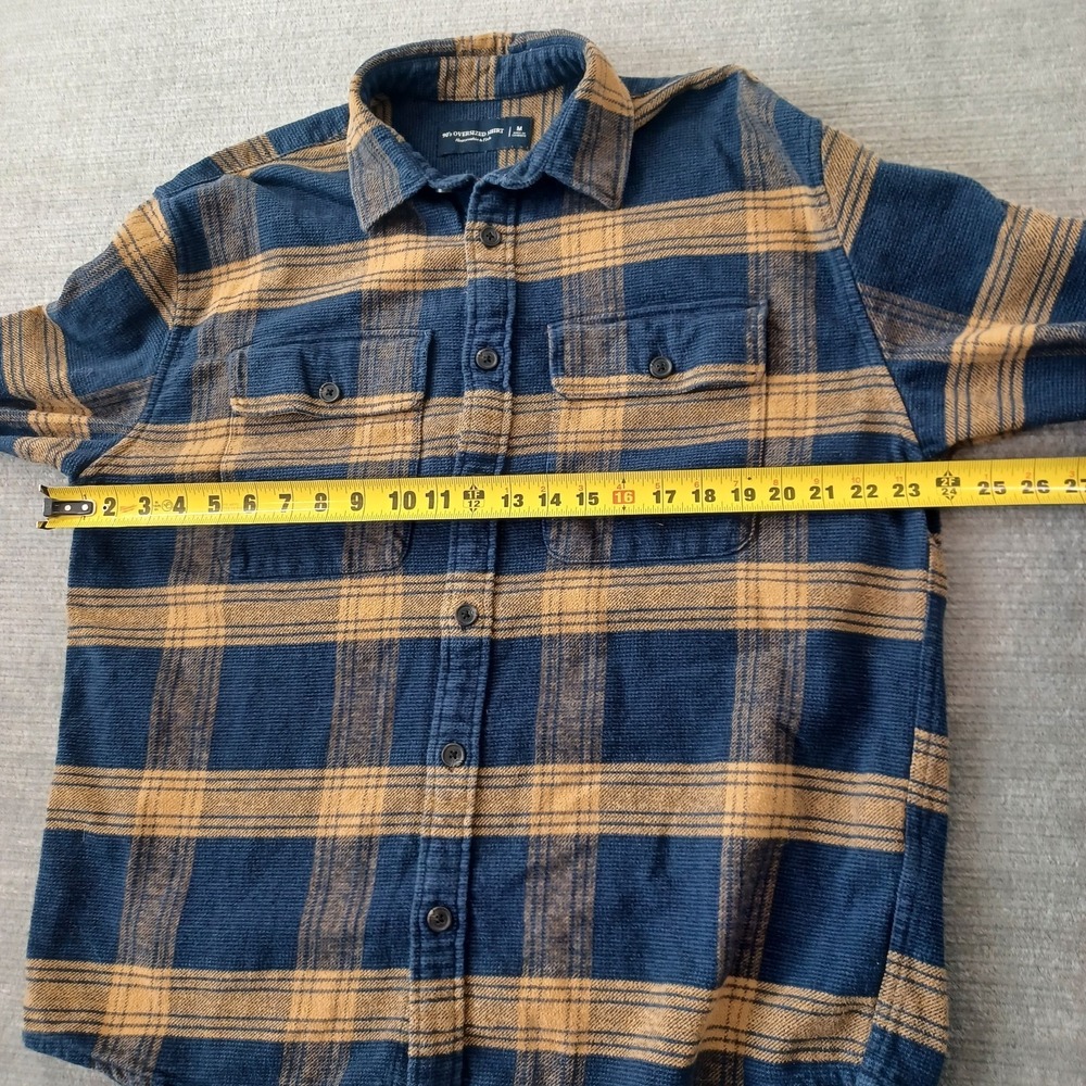 Abercrombie & Fitch 90's Oversized Shirt Mens M Blue Brown Plaid Flannel Thick - Picture 4 of 7